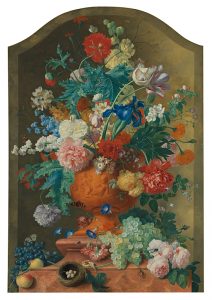 A painting of a full vase of colourful painted flowers